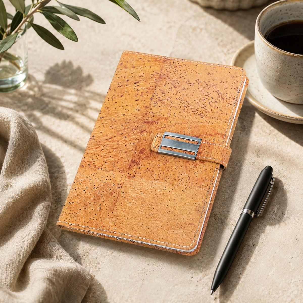 Natural Cork Notebook with Metal Buckle Closure – Vegan Journal & Planner L-1202