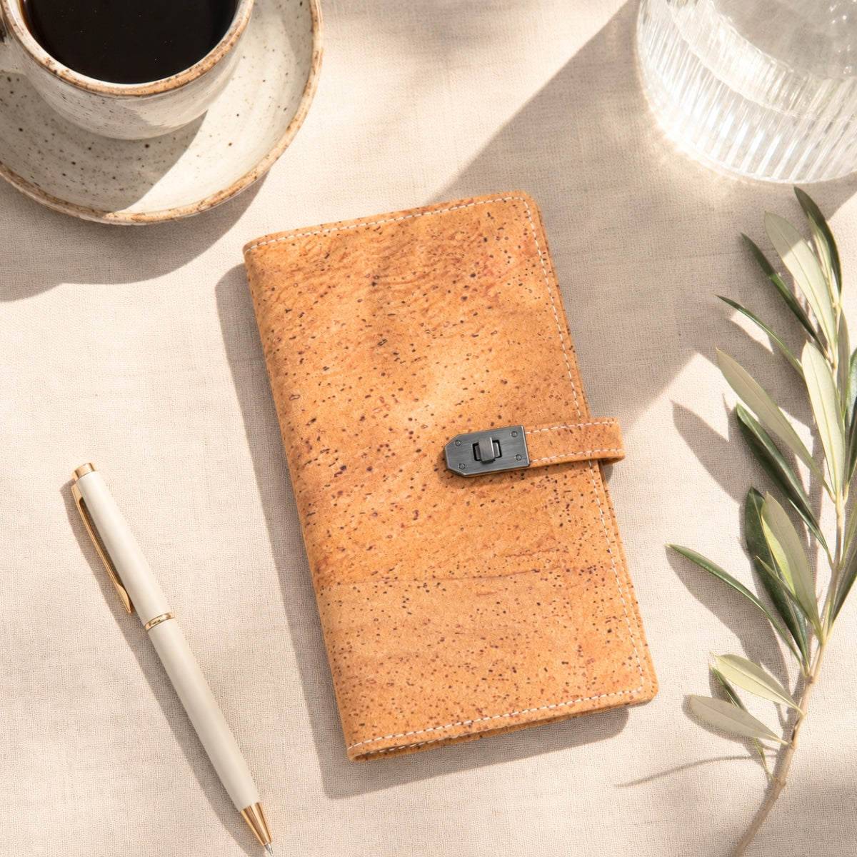 Natural Cork Travel Notebook with Metal Lock – Vegan Journal OrganizerL-1203