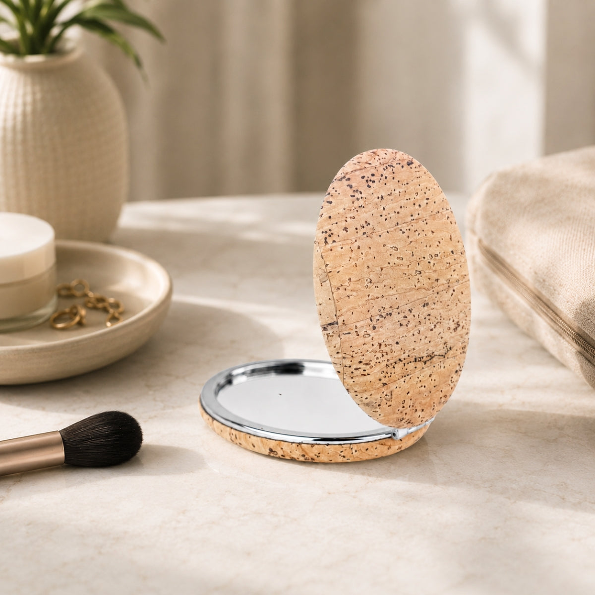 Oval Cork Compact Mirror – Double-Sided (12-Pack) L-1207-12