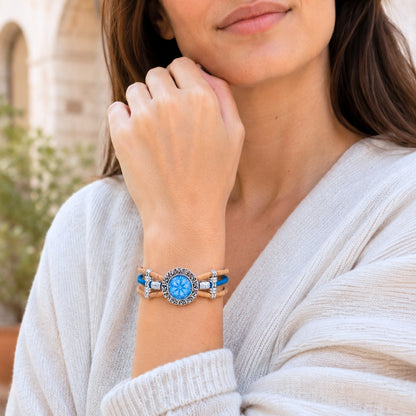 Portuguese Handmade Cork Bracelet with Decorative Tile-Inspired Cabochon BR-530-5