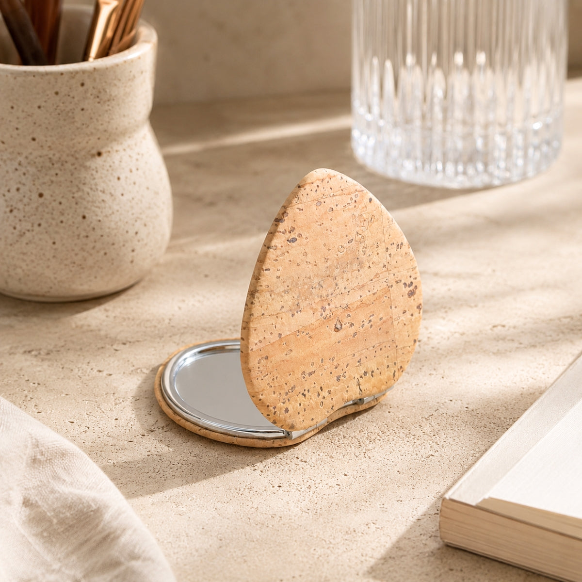 Heart-Shaped Cork Compact Mirror – Double-Sided (12-Pack) L-1210-12