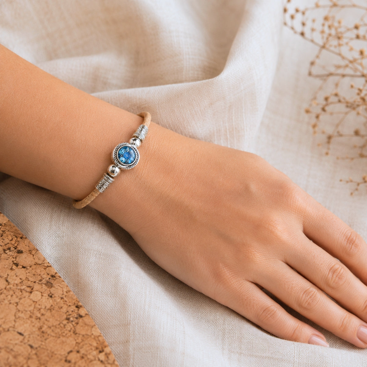 3mm Natural Cork Bracelet with Portuguese-Inspired Cabochon – Handmade in Portugal BR-494-MIX-5