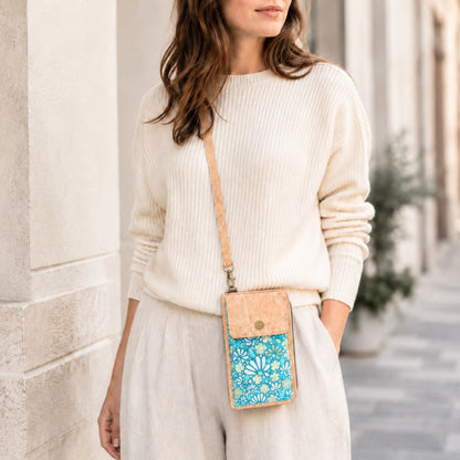 Natural Cork Phone Crossbody Wallet for Women – Floral Print Vegan Crossbody Purse BAGD-2403