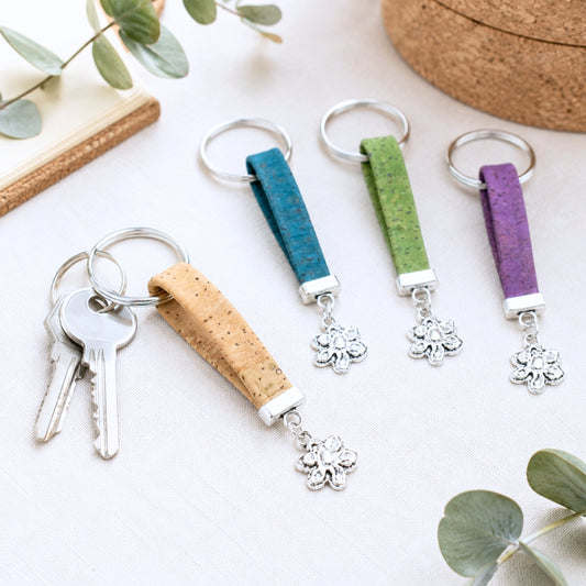 Natural Cork Keychain with Flower Charm I-03-B-MIX-10