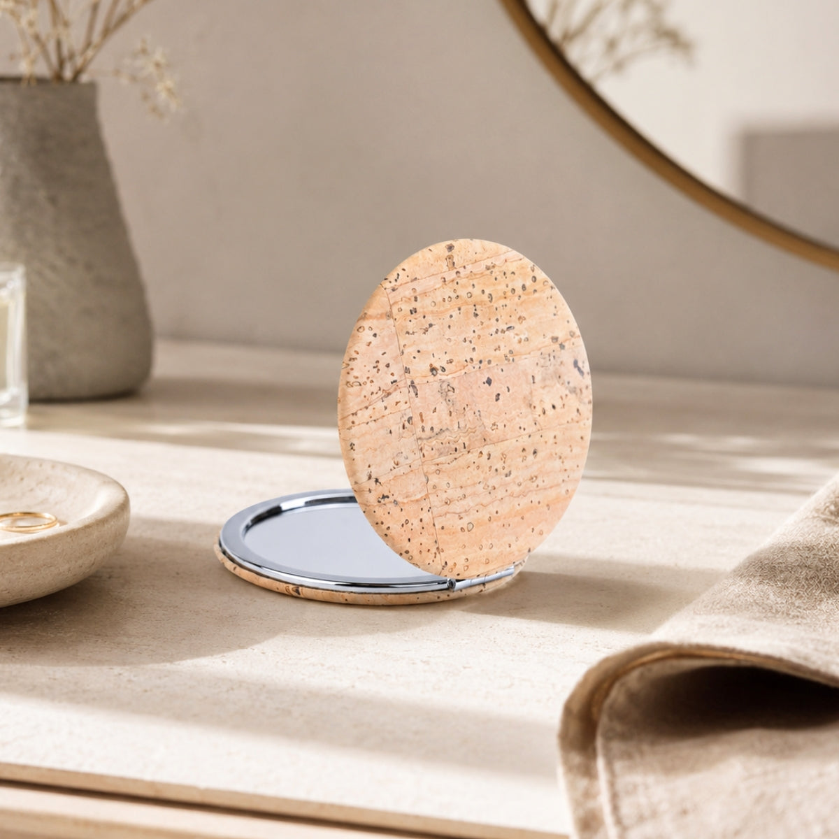 Round Cork Compact Mirror – Double-Sided (12-Pack) L-1208-12