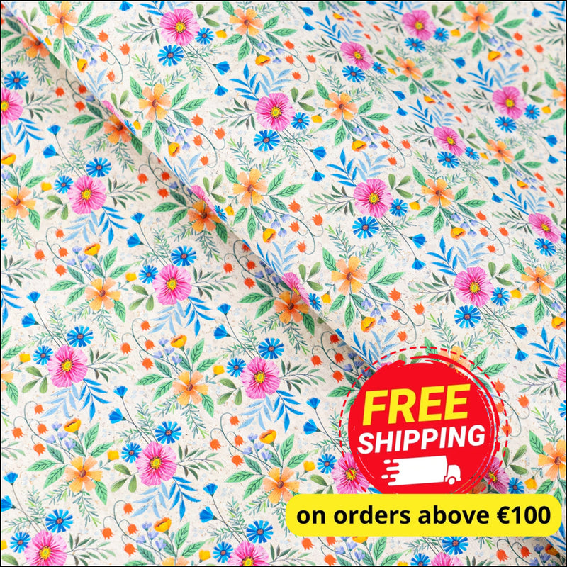 Multicolor Floral Cork Fabric COF-632 cork fabric