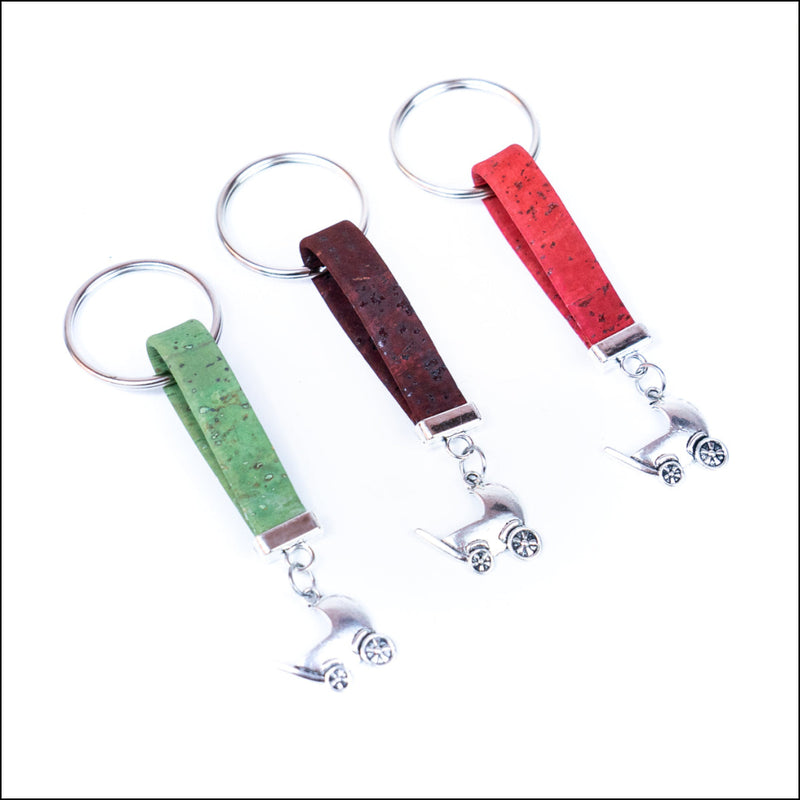 Natural colored cork cord and cute stroller pendant handmade keychain I-088-MIX-10 Flash Sales