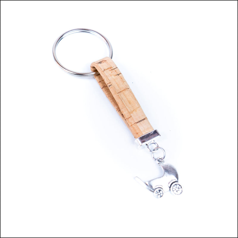 Natural colored cork cord and cute stroller pendant handmade keychain I-088-MIX-10 Flash Sales