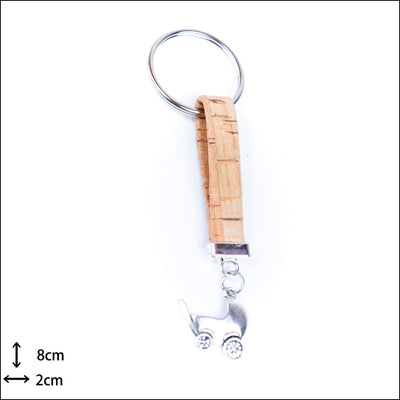 Natural colored cork cord and cute stroller pendant handmade keychain I-088-MIX-10 Flash Sales