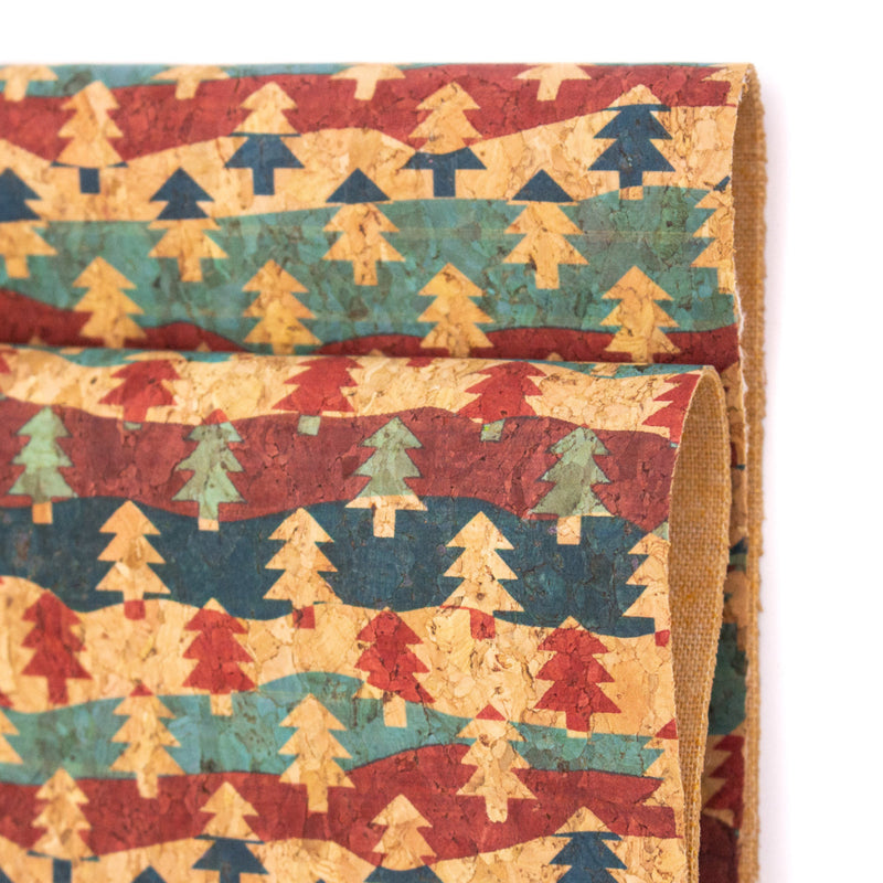 Natural Cork Christmas Fabric Collection Tree Pattern Cof-331 Fabric