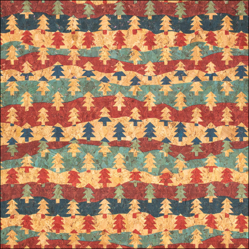 Natural Cork Christmas Fabric Collection Tree Pattern Cof-331 Fabric