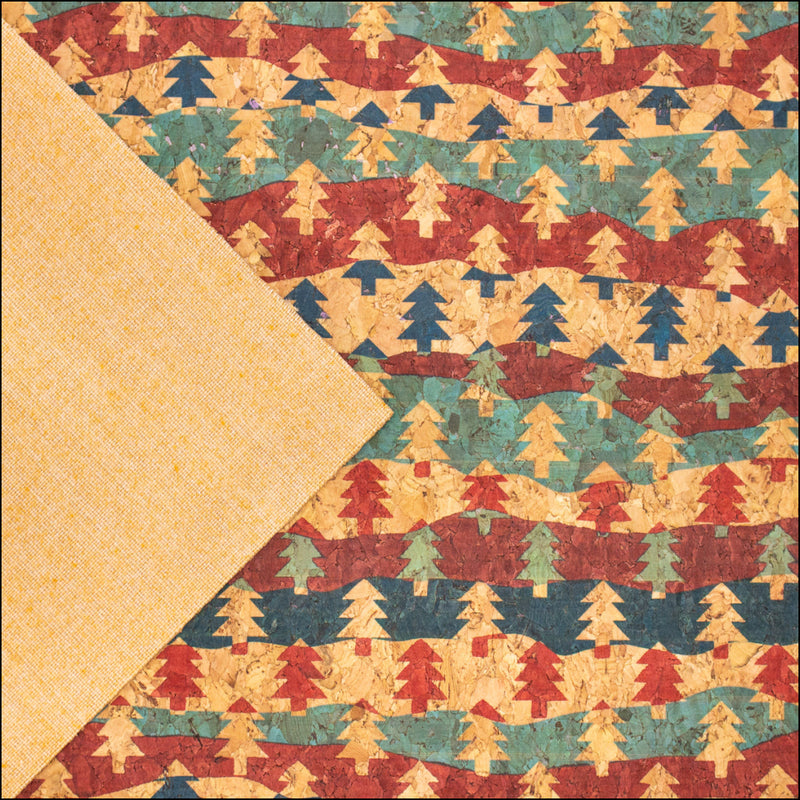 Natural Cork Christmas Fabric Collection Tree Pattern Cof-331 Fabric