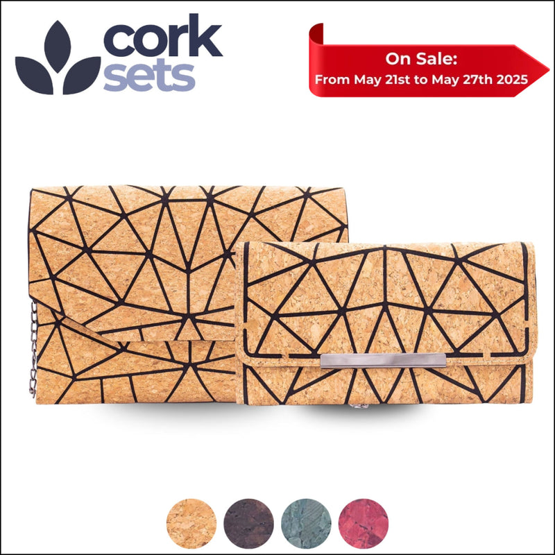 Natural Cork Crossbody Bag & Wallet Set SET-015 Flash Sales