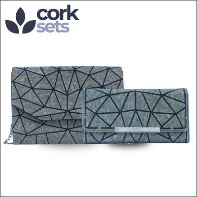 Natural Cork Crossbody Bag & Wallet Set SET-015 Night Blue Flash Sales