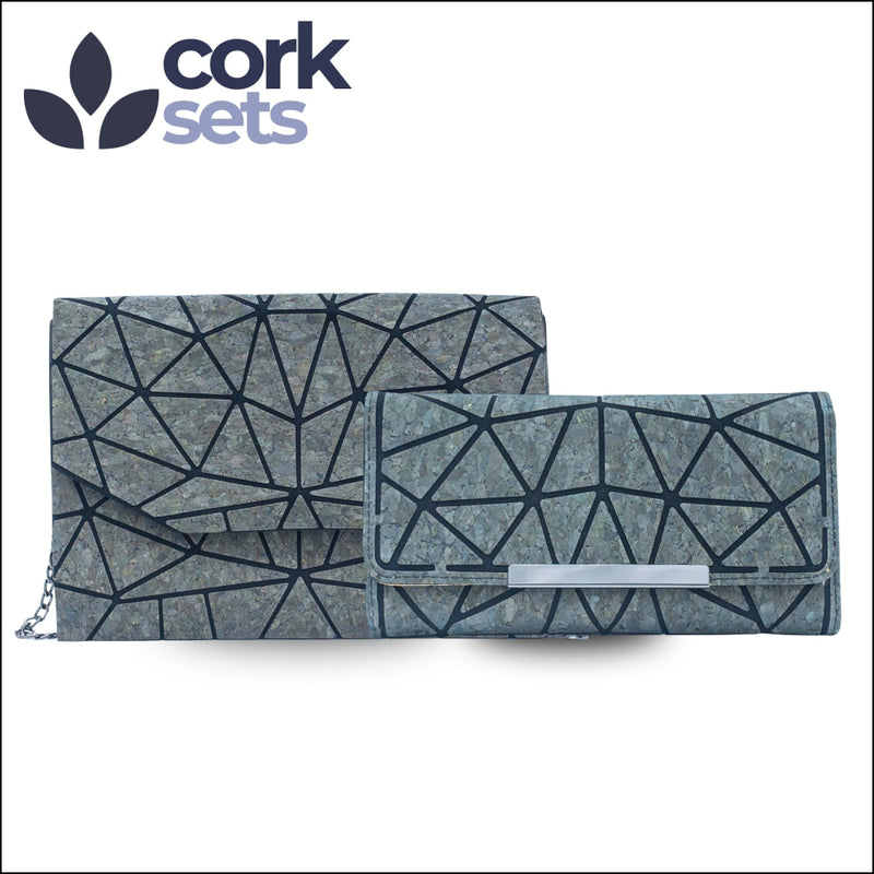 Natural Cork Crossbody Bag & Wallet Set SET-015 Night Blue Flash Sales