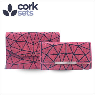 Natural Cork Crossbody Bag & Wallet Set SET-015 Red Flash Sales