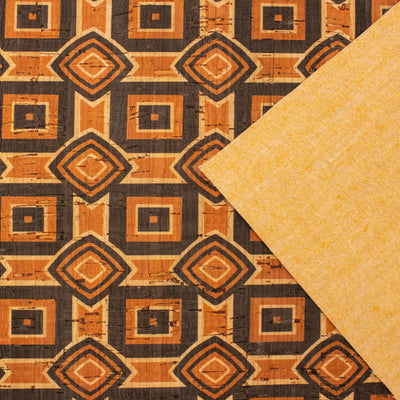 Natural Cork Fabric Patterned With Ethnic Orange And Browns Cof-203 Fabric
