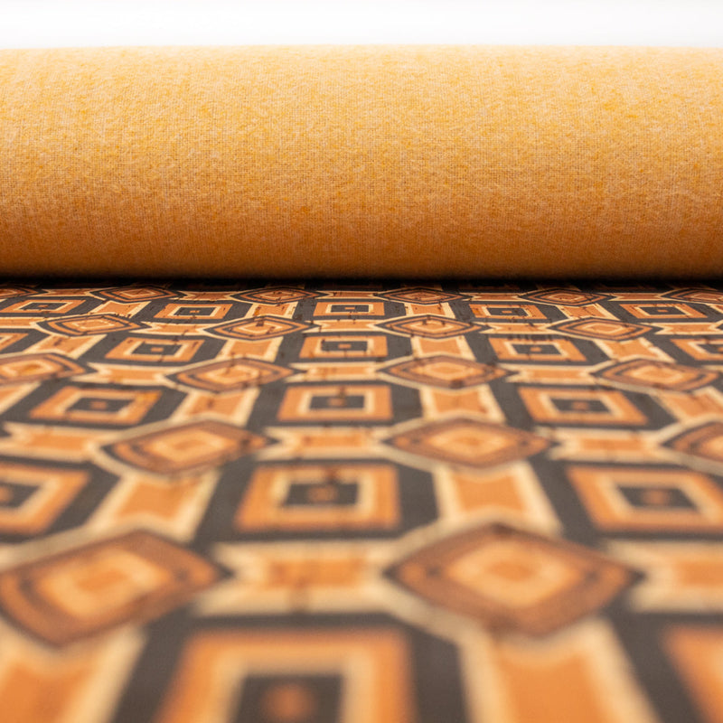 Natural Cork Fabric Patterned With Ethnic Orange And Browns Cof-203 Fabric