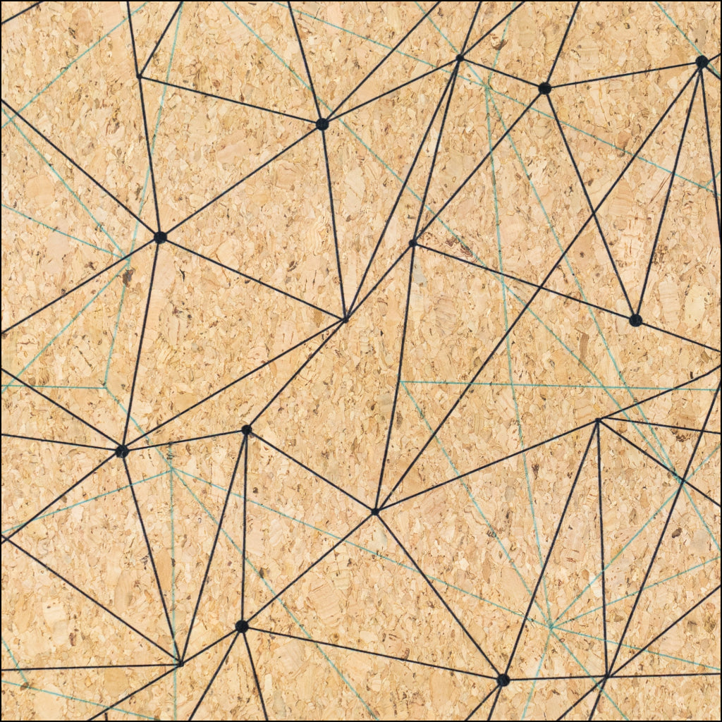 Natural Cork Fabric with Abstract Geometric Line Pattern COF-669 cork fabric