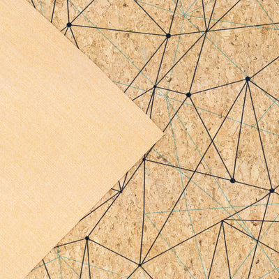 Natural Cork Fabric with Abstract Geometric Line Pattern COF-669 cork fabric