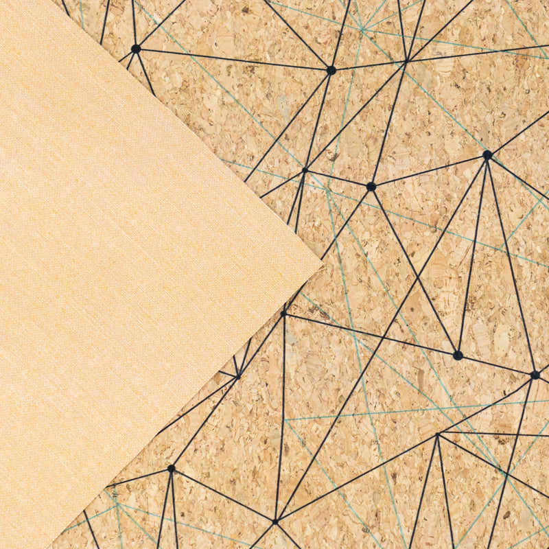 Natural Cork Fabric with Abstract Geometric Line Pattern COF-669 cork fabric