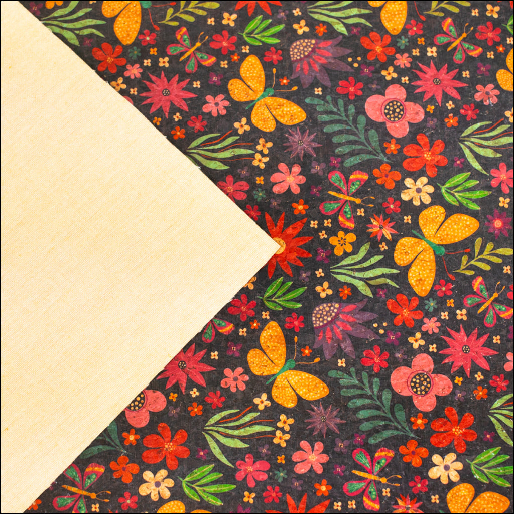 Natural Cork Fabric With Black Base Pattern Featuring Butter Cof-480 Cork Fabric