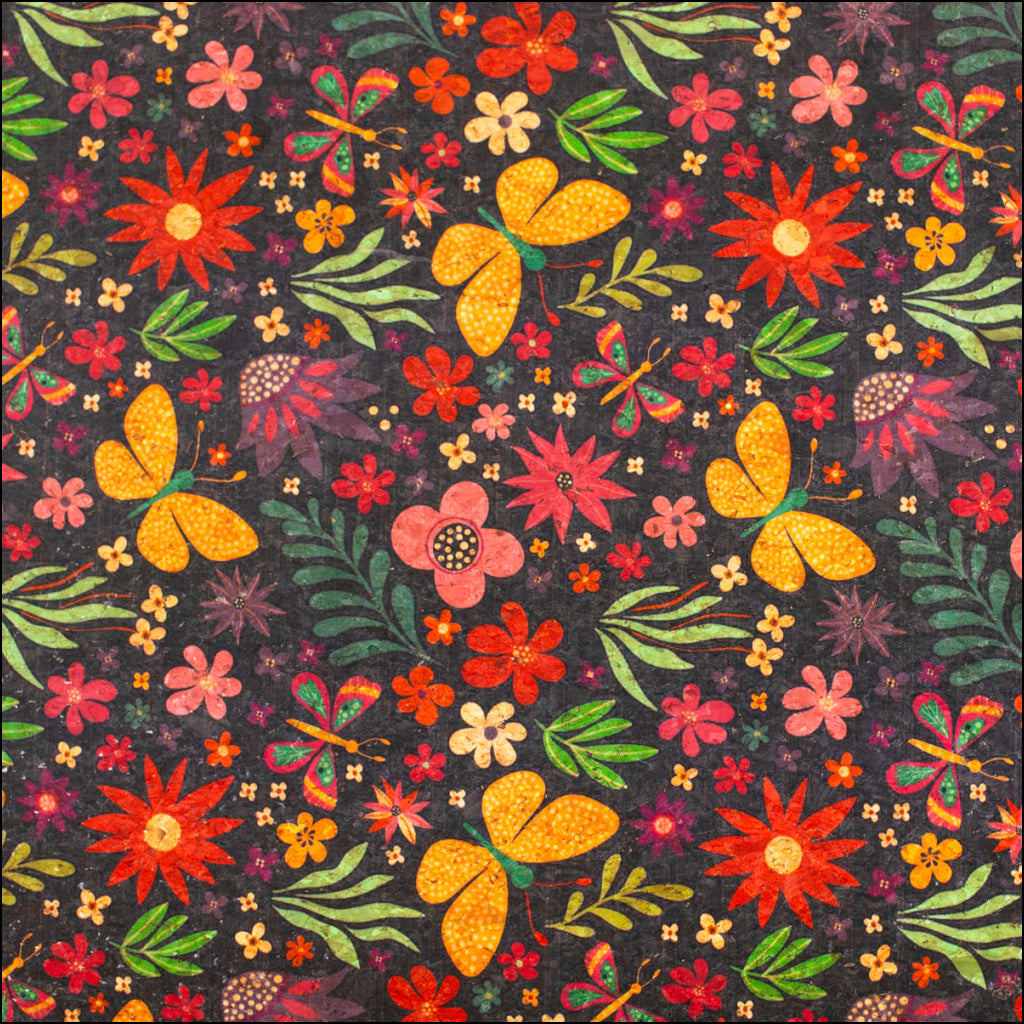 Natural Cork Fabric With Black Base Pattern Featuring Butter Cof-480 Cork Fabric