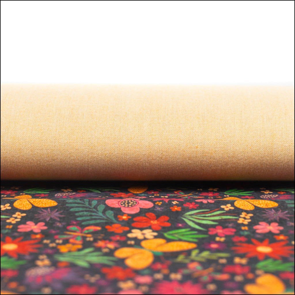 Natural Cork Fabric With Black Base Pattern Featuring Butter Cof-480 Cork Fabric