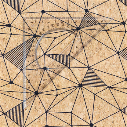 Natural Cork Fabric with Black Geometric Pattern COF-665 cork fabric