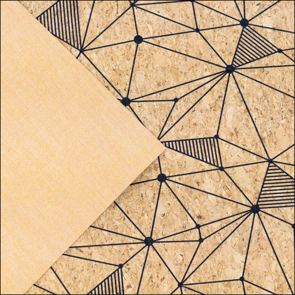 Natural Cork Fabric with Black Geometric Pattern COF-665 cork fabric