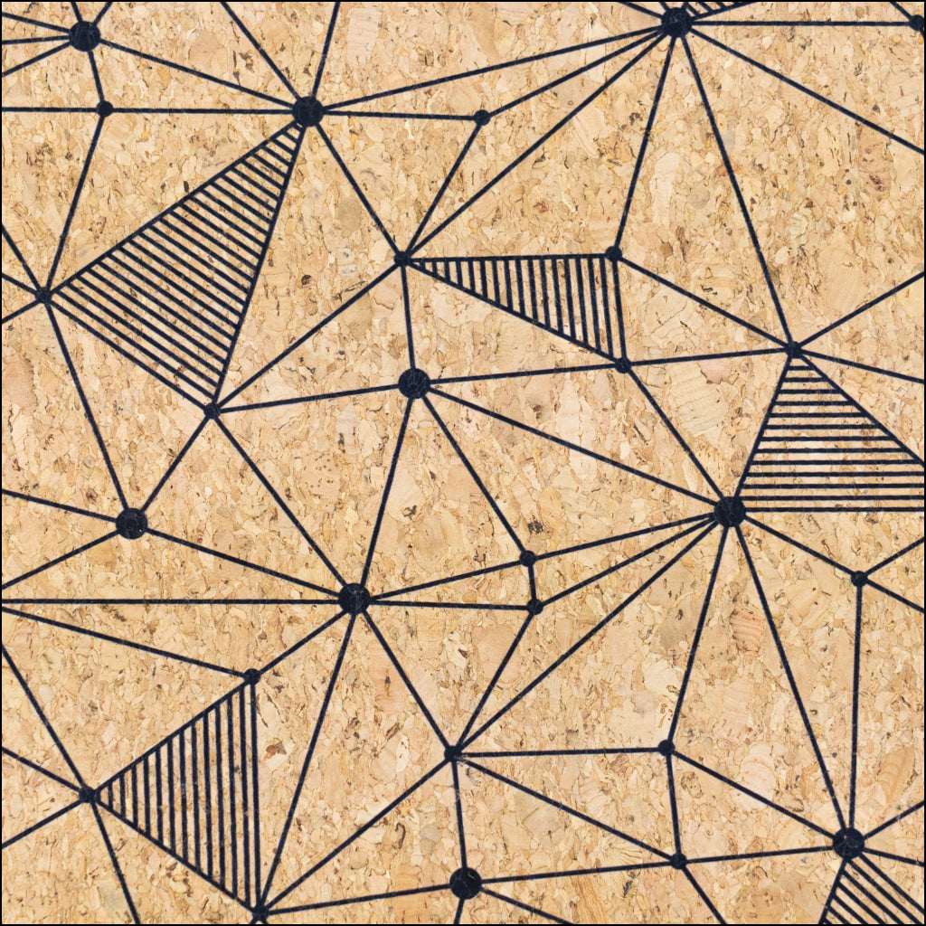 Natural Cork Fabric with Black Geometric Pattern COF-665 cork fabric