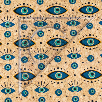 Natural Cork Fabric with Blue Eye Print COF-668 cork fabric