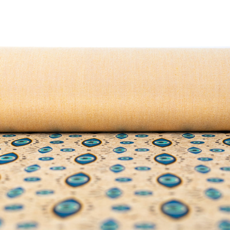 Natural Cork Fabric with Blue Eye Print COF-668 cork fabric
