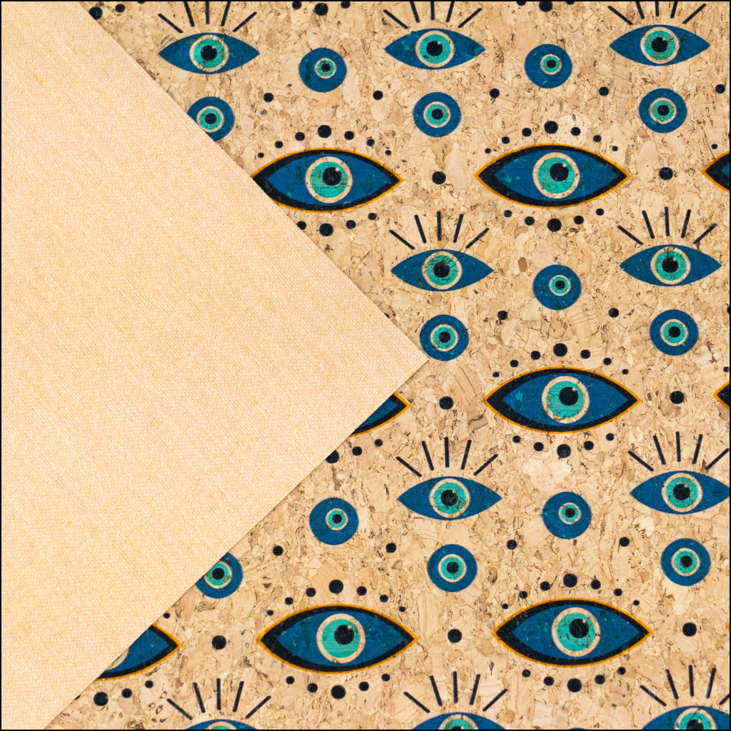 Natural Cork Fabric with Blue Eye Print COF-668 cork fabric