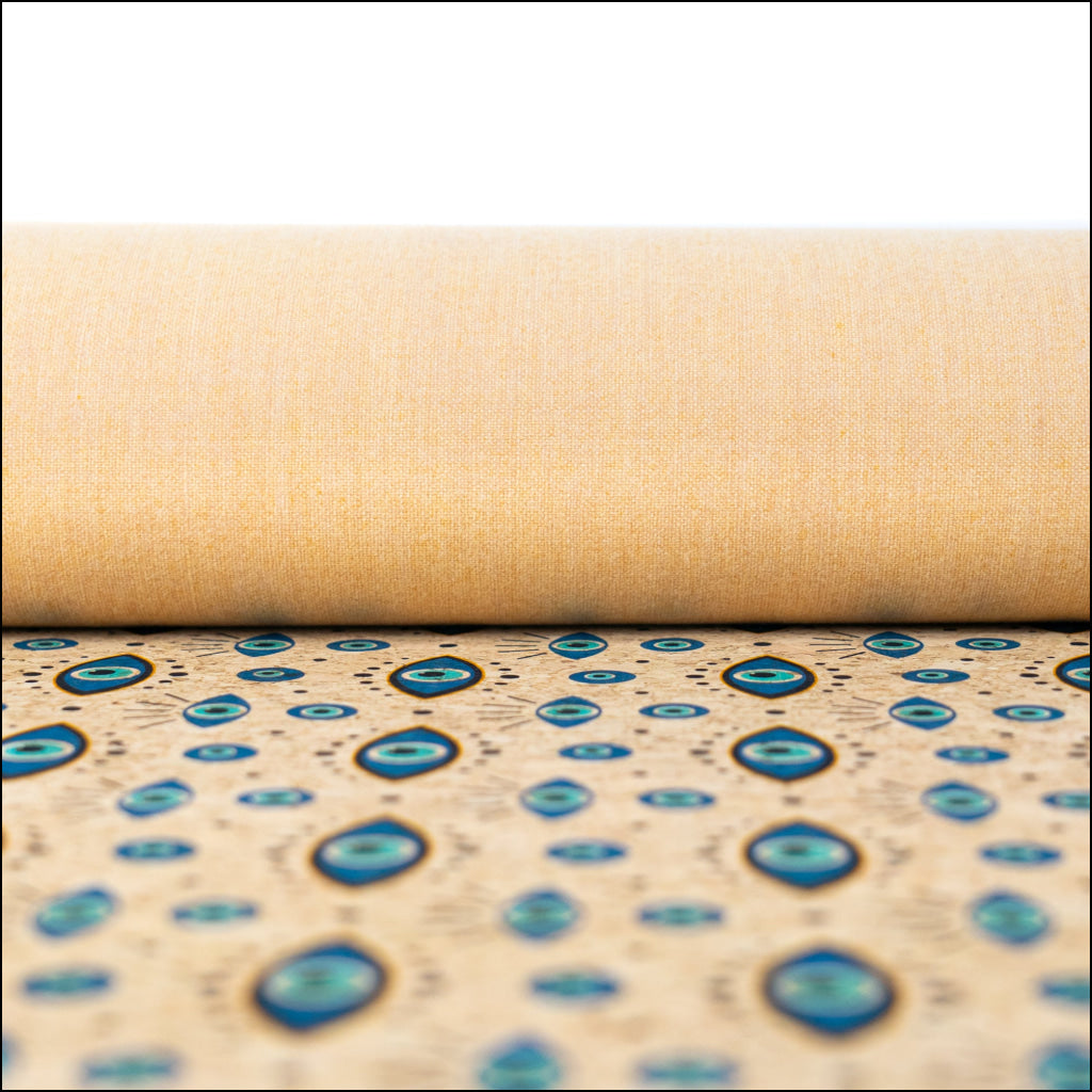 Natural Cork Fabric with Blue Eye Print COF-668 cork fabric