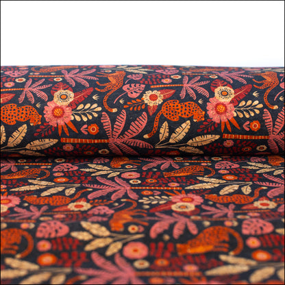 Natural Cork Fabric With Cheetah In Forest Pattern Cof-475 Cork Fabric