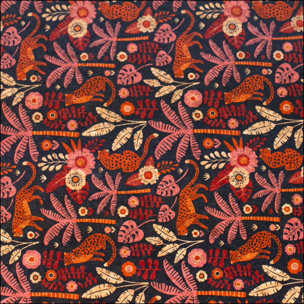 Natural Cork Fabric With Cheetah In Forest Pattern Cof-475 Cork Fabric