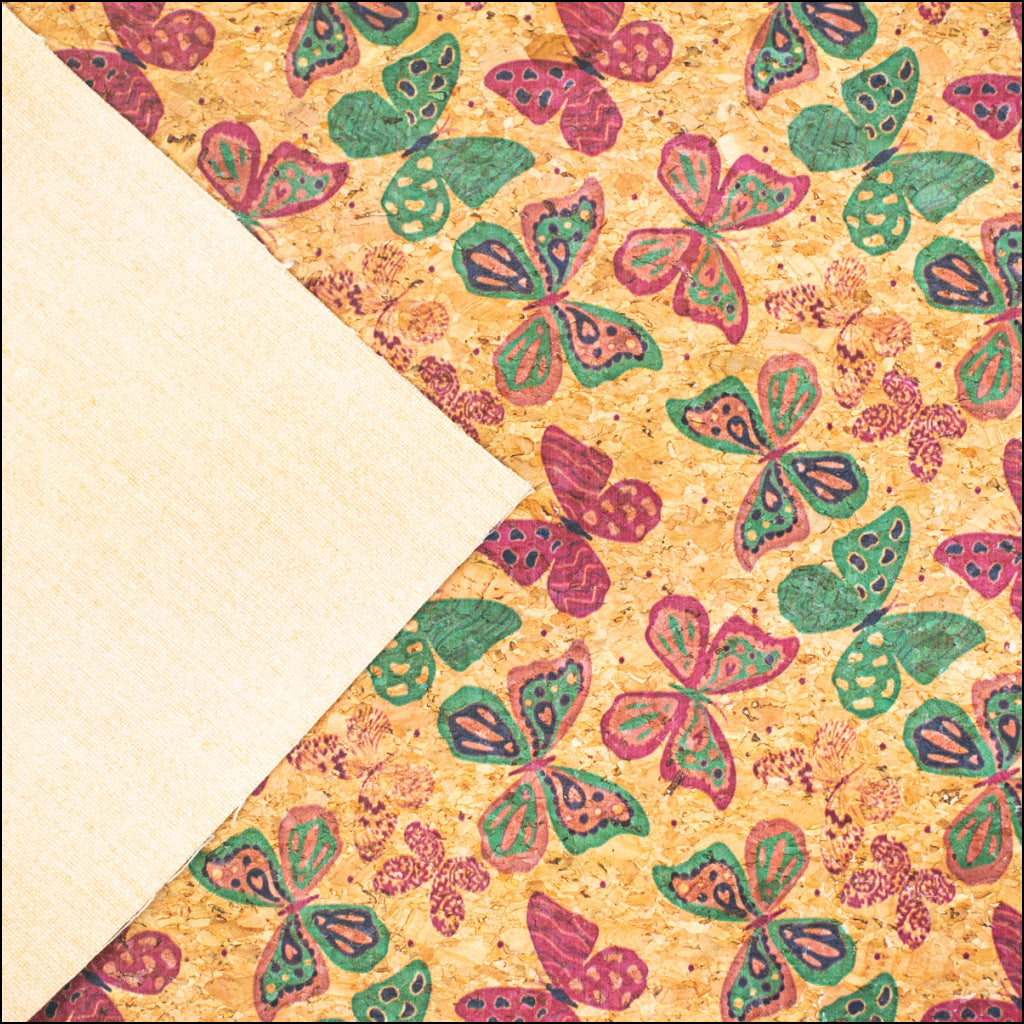 Natural Cork Fabric With Colorful Butterfly Pattern Cof-477 Cork Fabric