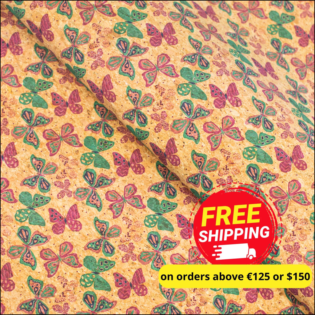 Natural Cork Fabric With Colorful Butterfly Pattern Cof-477 Cork Fabric
