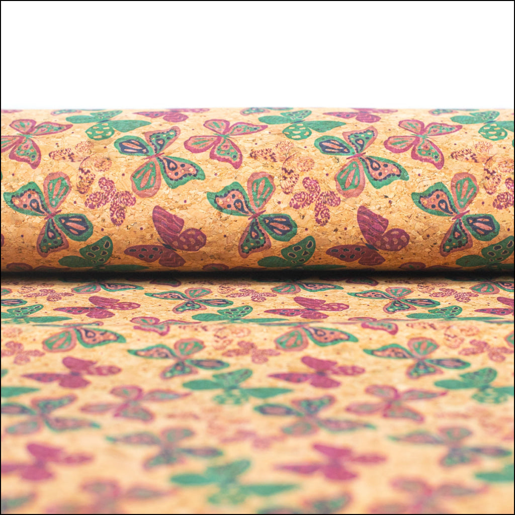 Natural Cork Fabric With Colorful Butterfly Pattern Cof-477 Cork Fabric