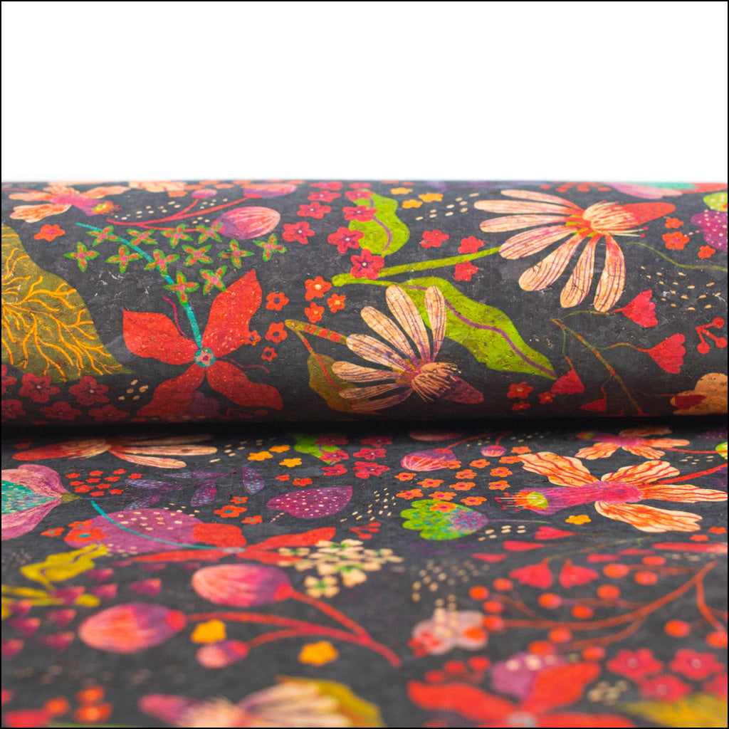 Natural Cork Fabric With Colorful Flowers Pattern Cof-478 Cork Fabric