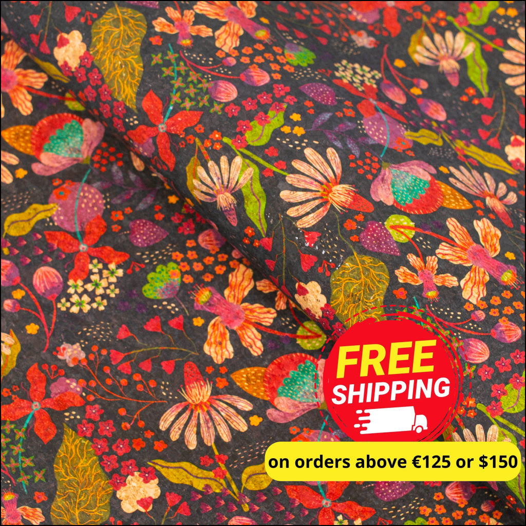 Natural Cork Fabric With Colorful Flowers Pattern Cof-478 Cork Fabric