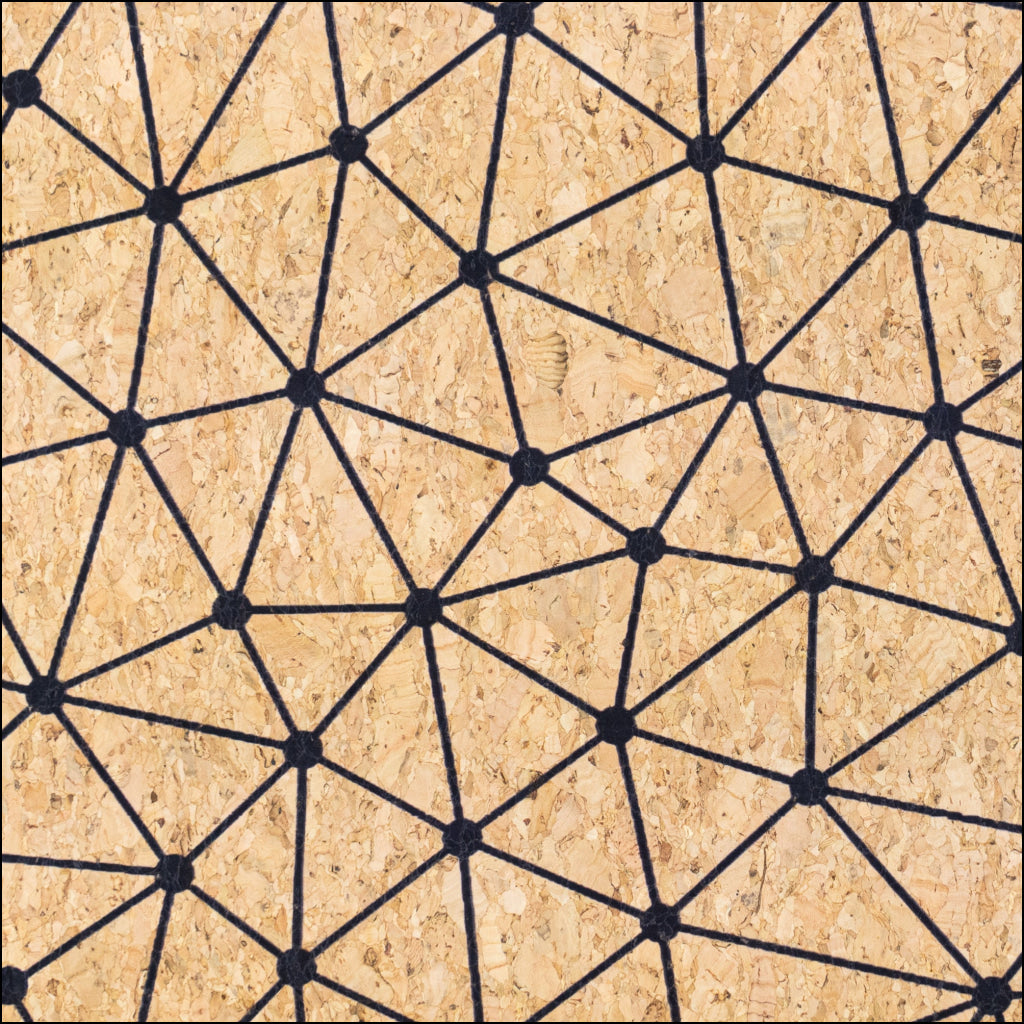 Natural Cork Fabric with Fine Black Geometric Pattern COF-664 cork fabric