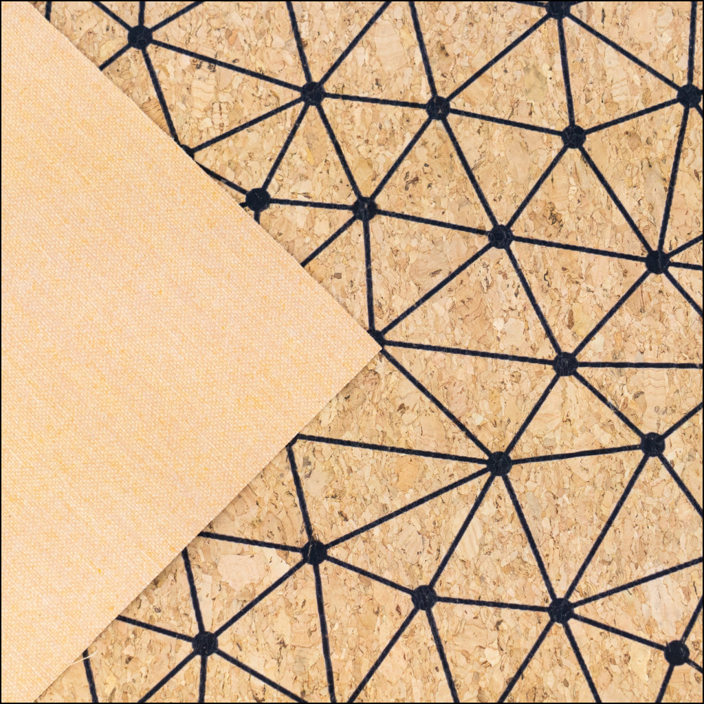 Natural Cork Fabric with Fine Black Geometric Pattern COF-664 cork fabric