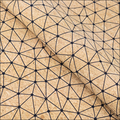 Natural Cork Fabric with Fine Black Geometric Pattern COF-664 cork fabric