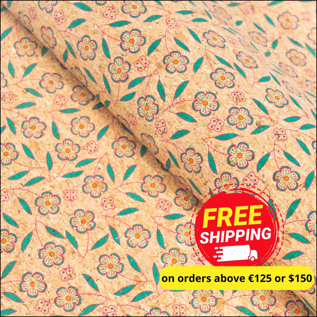 Natural Cork Fabric With Flowers Patterns Cof-355-A Cork Fabric