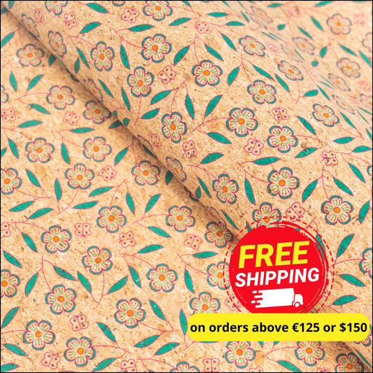 Natural Cork Fabric With Flowers Patterns Cof-355-A Cork Fabric