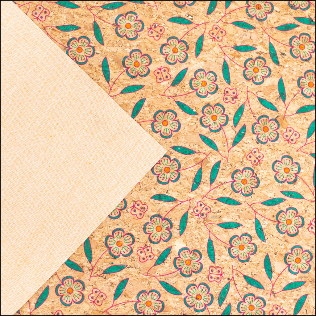 Natural Cork Fabric With Flowers Patterns Cof-355-A Cork Fabric