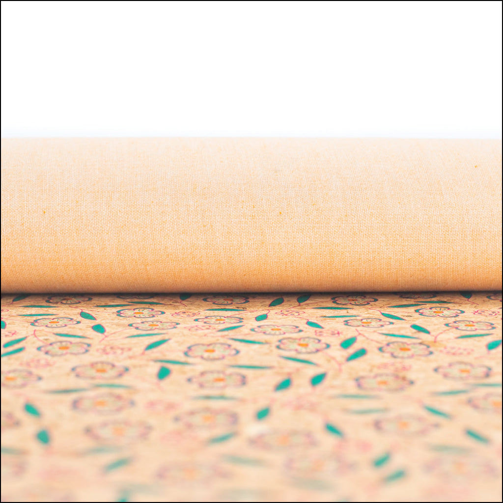 Natural Cork Fabric With Flowers Patterns Cof-355-A Cork Fabric