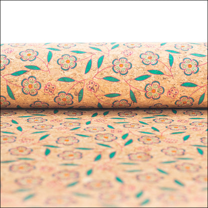 Natural Cork Fabric With Flowers Patterns Cof-355-A Cork Fabric